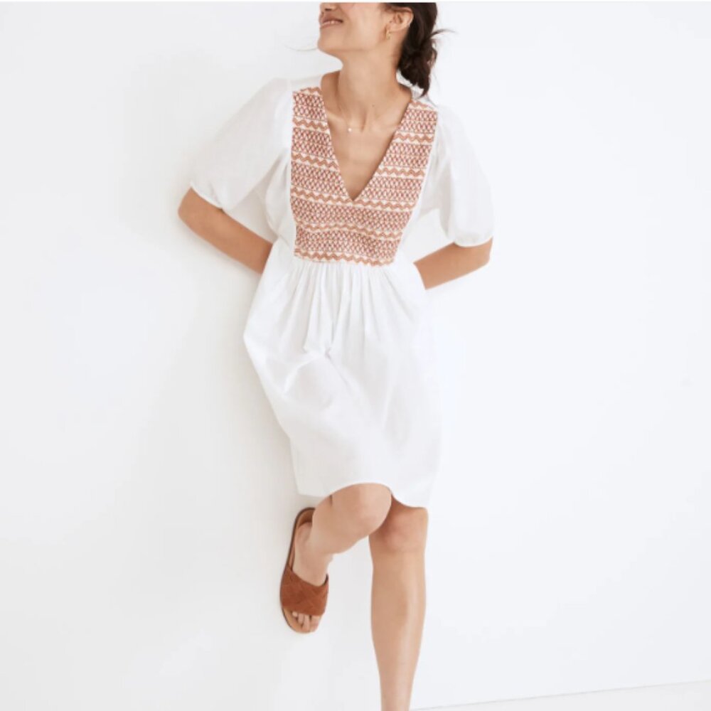 Madewell Embroidered Poplin V-Neck Dress White Size XXS